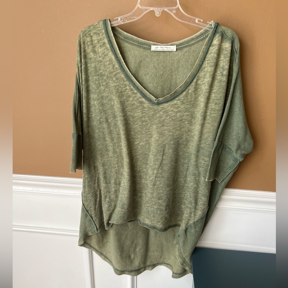 We The Free Free People Catch Waves Burnout Tee Women's Green V-Neck Top Size XS - Picture 3 of 13